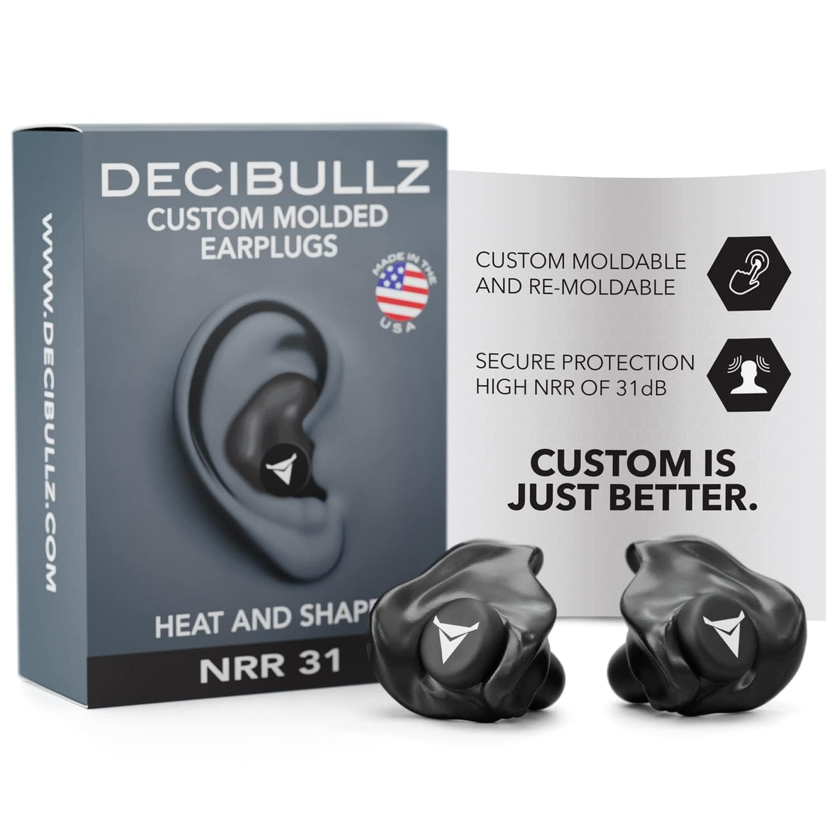 Decibullz - Custom Molded Earplugs, 31dB Highest NRR, Comfortable Hearing Protection 