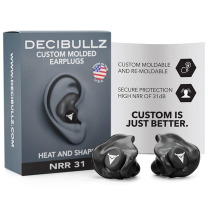 Decibullz - Custom Molded Earplugs, 31dB Highest NRR, Comfortable Hearing Protection 