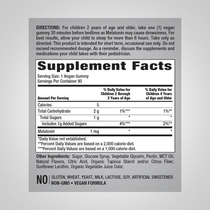 Piping Rock Kids Melatonin Gummies | 1mg | 90 Count | Supplement for Children | Mixed Berry Flavor | Vegan, Non-GMO, Gluten Free | Mixed Berry Flavor | Vegan, Non-GMO, Gluten Free