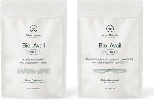 Adapt Naturals Daily Essentials Bundle – Bio-Avail Omega+ Fish Oil with Curcumin & Black Seed & Bio-Avail Multivitamin for Men & Women – 30-Day Supply