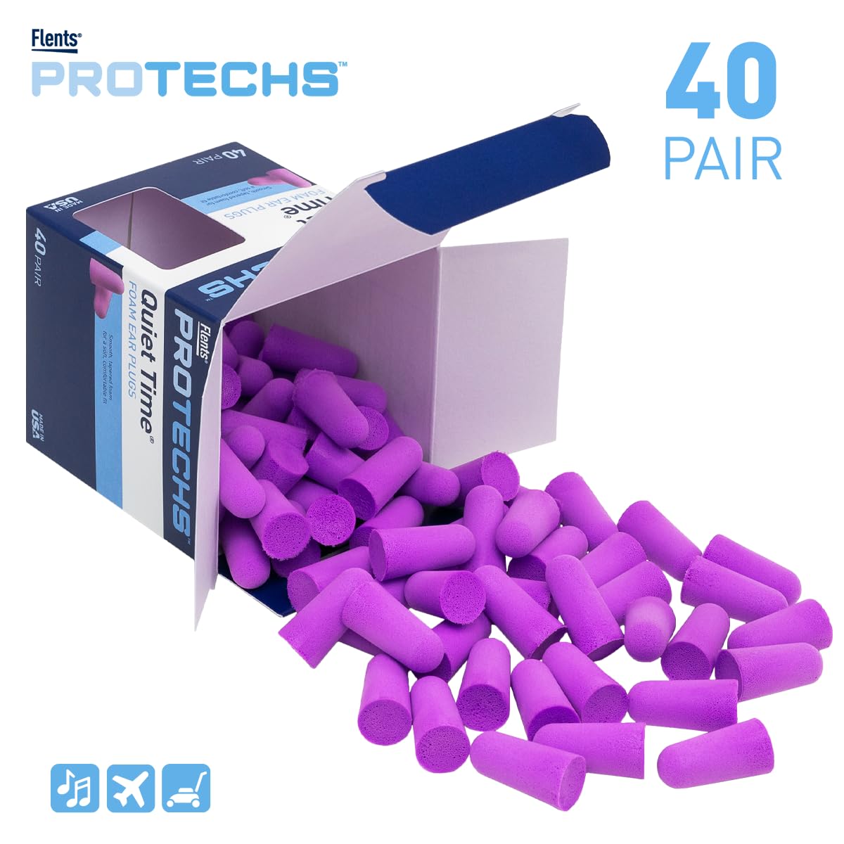 Flents Foam Ear Plugs, 40 Pair for Sleeping, Snoring, Loud Noise, Traveling, Concerts