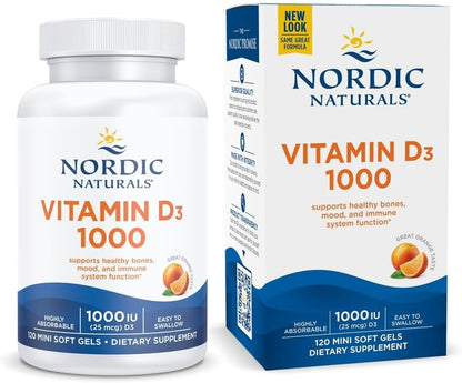 Nordic Naturals Vitamin D3 1000 IU, Orange - 120 Mini Soft Gels | Vitamin D3 supports healthy bones, positive mood & immune system function. Orange flavor mini soft gels. 120 servings