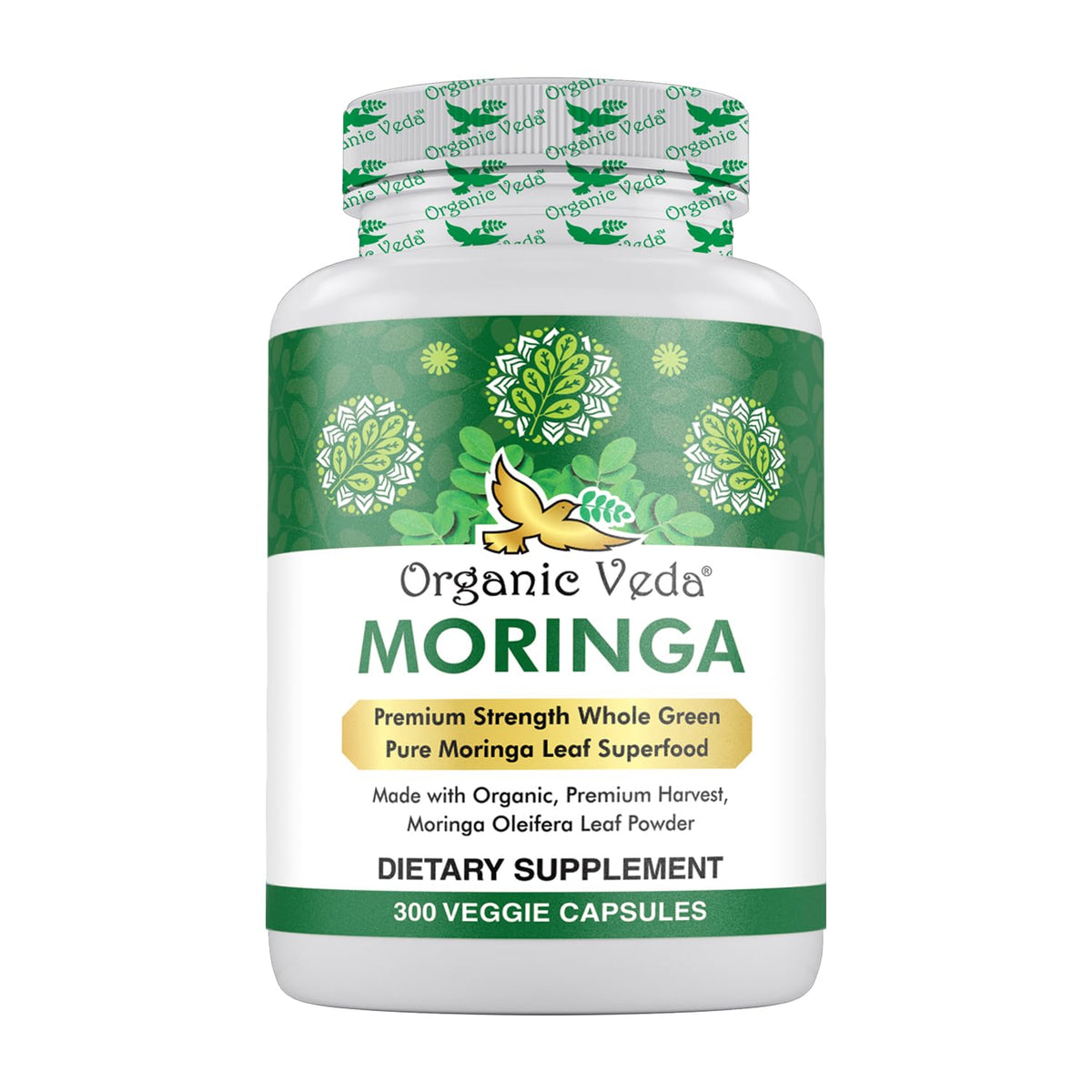 Organic Veda Moringa Leaf Capsules 1500mg, 300 Count - Pure Raw Moringa Oleifera 