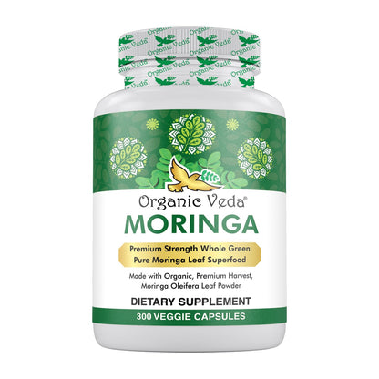 Organic Veda Moringa Leaf Capsules 1500mg, 300 Count - Pure Raw Moringa Oleifera 