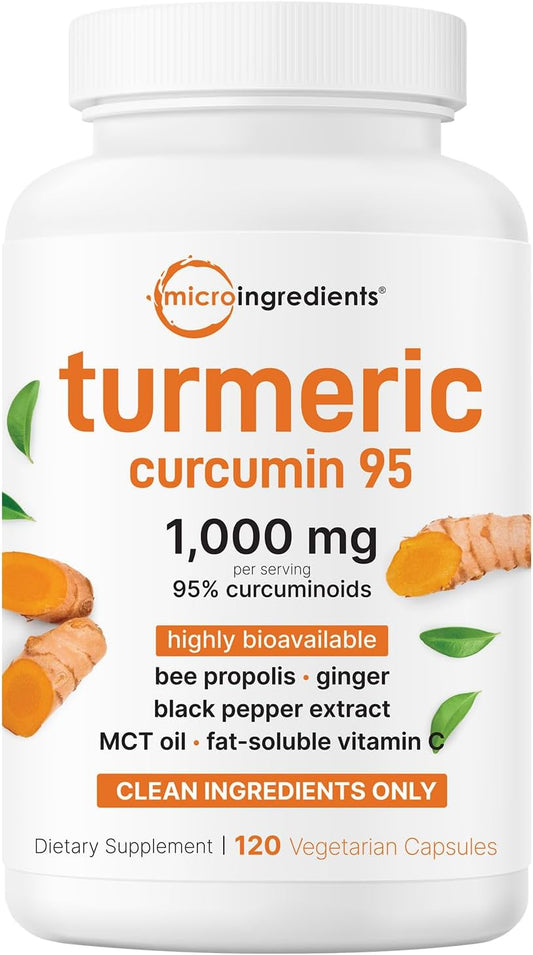Micro Ingredients Turmeric Curcumin 1,000mg Per Serving, 120 Capsules | Turmeric Curcumin Supplement with 95% Curcuminoids, Black Pepper & Ginger. Filler Free, Non-GMO, Vegetarian, Gluten Free.