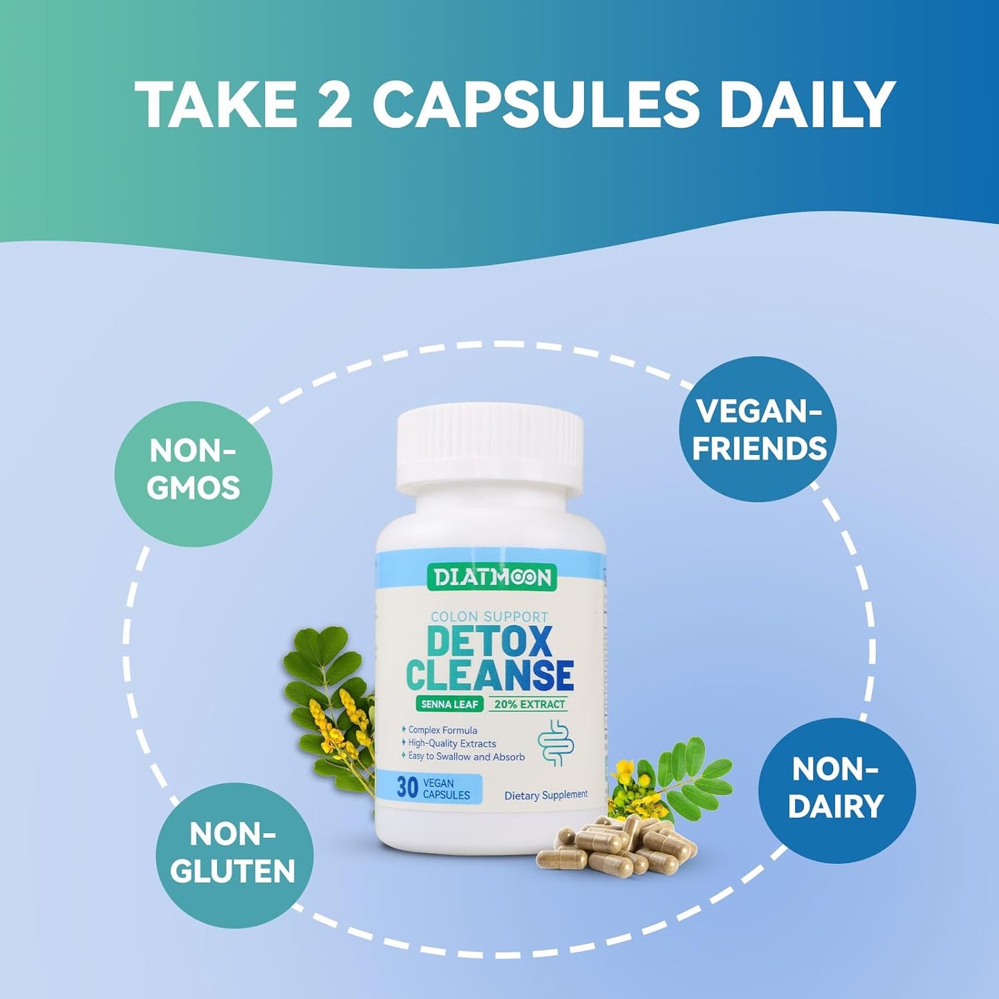 Gut Cleanse Capsules, Gut and Colon Support, Detox & Cleanse, for 15 Days, Non-GMOs, Non-Gluten, Vegan, Colon Cleanse Supplement, 30 Count