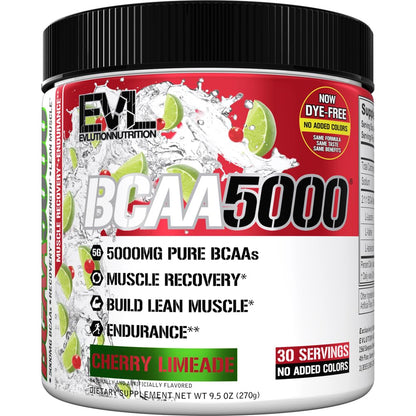 Evlution EVL BCAAs Amino Acids Powder - BCAA Powder Post Workout Recovery Drink and Stim Free Pre Workout Energy - 5g Branched Chain Amino Acids Supplement for Men - Cherry Limeade (Dye Free)