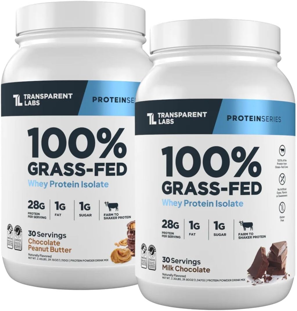 Transparent Labs Grass-Fed Whey Protein Isolate (30 Servings, Chocolate Peanut Butter) & Grass-Fed Whey Protein Isolate (30 Servings, Milk Chocolate)