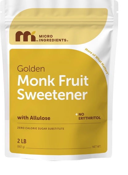 Micro Ingredients Golden Monk Fruit Sweetener with Allulose, 2 lbs, Pouch, 1:1 Brown Sugar Substitute, No Erythritol, No Aftertaste, 0 Calorie Alternative for Baking, Coffee, Tea, Keto, Vegan-Non-Gmo