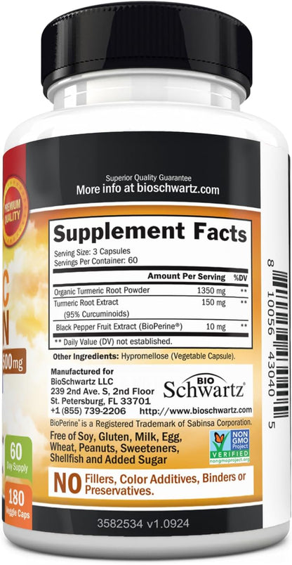 Turmeric Curcumin with Black Pepper Extract 1500mg - 180 Capsules