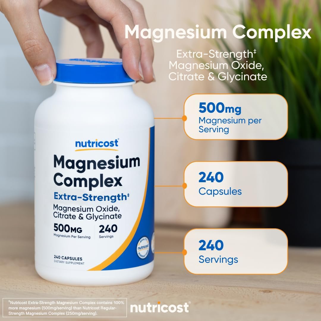 Nutricost Magnesium Complex Extra Strength 500mg, 240 Capsules, Gluten Free | Magnesium Oxide, Citrate, and Glycinate, GMO-Free