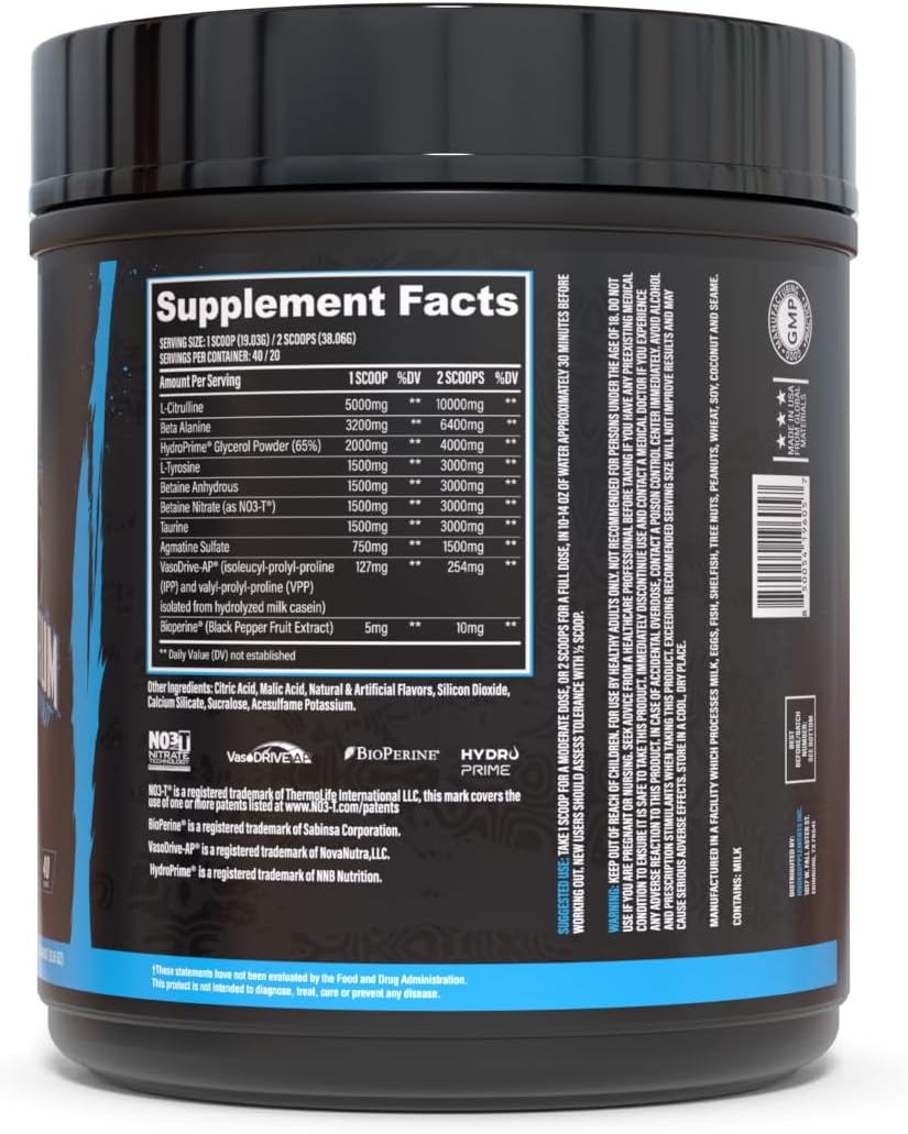 Pump Serum Non Stim Pre-Workout - Fully Loaded Stimulant Free Pre Workout for Extreme Pumps, Vascularity & Muscle Fullness, with L-Citrulline, HydroPrime & Nitrates, Blue Razz, 40 Servings