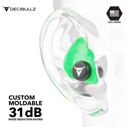 Decibullz - Custom Molded Earplugs, 31dB Highest NRR, Comfortable Hearing Protection