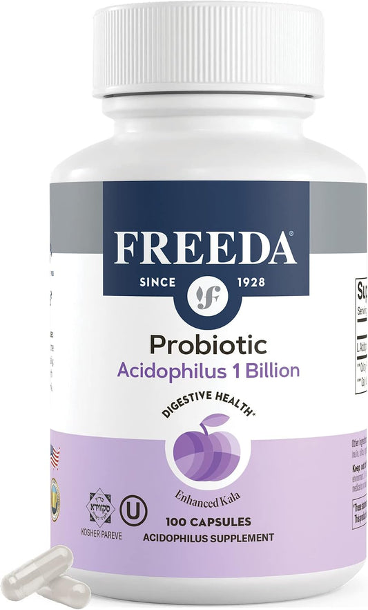 FREEDA Acidophilus Probiotic 1 Billion CFU for Digestive Support – 100ct | Immune Function & Digestive Health Support for Women & Men – Vegan, Kosher, Gluten-Free, & Made in USA