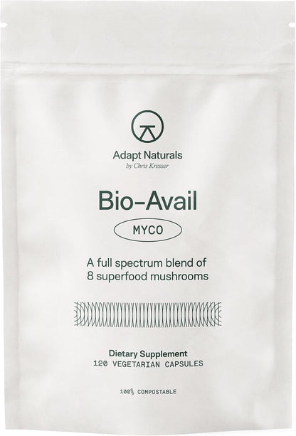 Adapt Naturals Bio-Avail Myco, 8-in-1 Superfood Mushroom Supplement Complex | Lions Mane, Chaga, Cordyceps, Reishi, Shiitake, Tremella, Turkey Tail, Maitake - Immune & Cognitive Function - 30 Day Supply
