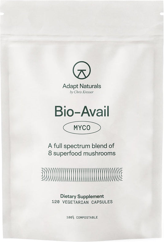 Adapt Naturals Bio-Avail Myco, 8-in-1 Superfood Mushroom Supplement Complex | Lions Mane, Chaga, Cordyceps, Reishi, Shiitake, Tremella, Turkey Tail, Maitake - Immune & Cognitive Function - 30 Day Supply