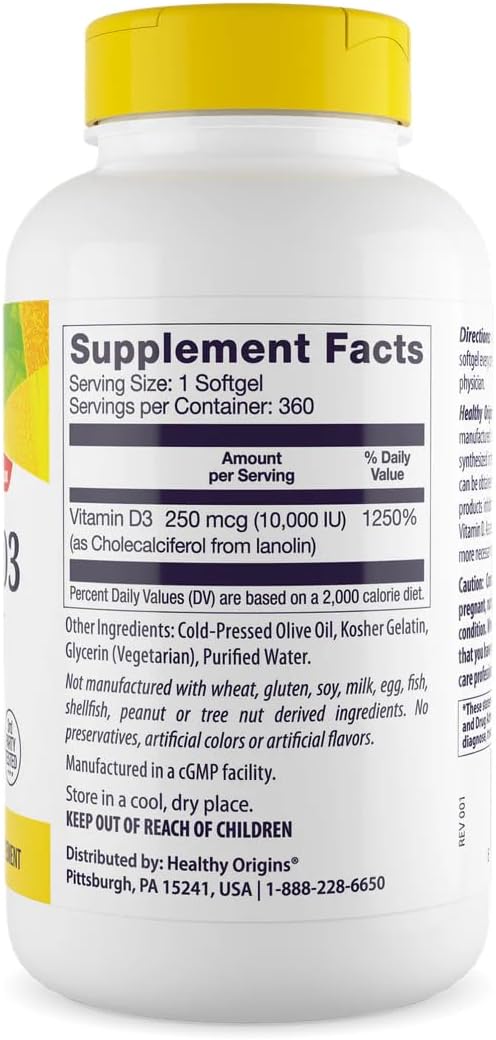 Healthy Origins Vitamin D3 10,000 IU 250 mcg, 360 Softgels