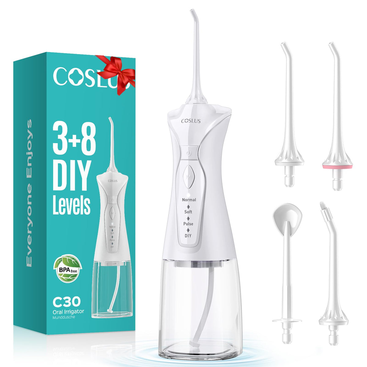COSLUS C30 Water Dental Flosser, Upgraded DIY Mode, Black, 1Pcs