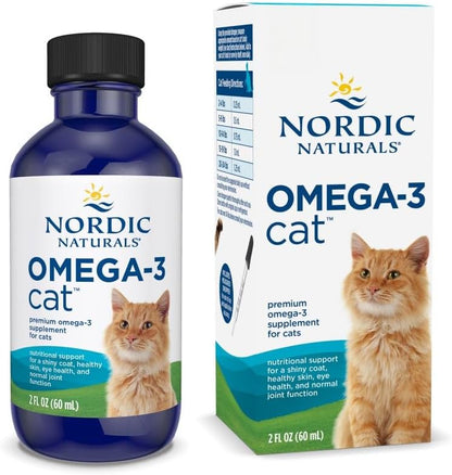 Nordic Naturals Omega-3 Fish Oil for Cats, w/EPA & DHA, Liquid - 2oz | 304mg Omega-3 per mL for healthy skin & coat. Reduces shedding, improves shine. Easy liquid format mixes with food. Non-GMO