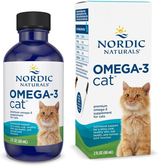 Nordic Naturals Omega-3 Fish Oil for Cats, w/EPA & DHA, Liquid - 2oz | 304mg Omega-3 per mL for healthy skin & coat. Reduces shedding, improves shine. Easy liquid format mixes with food. Non-GMO