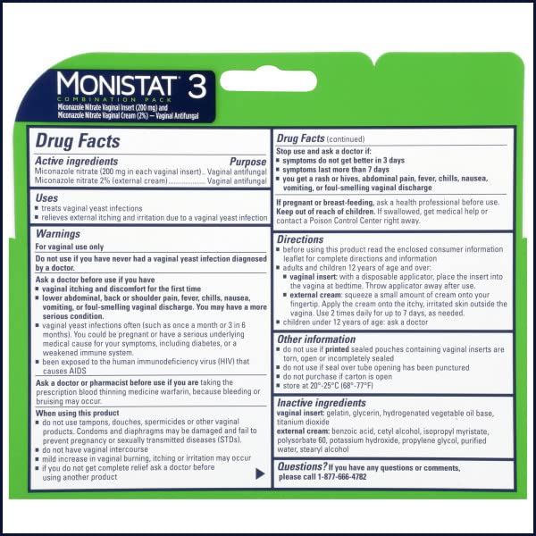 Monistat 3 Vaginal Antifungal Combination Pack - 3 Each, Pack of 2