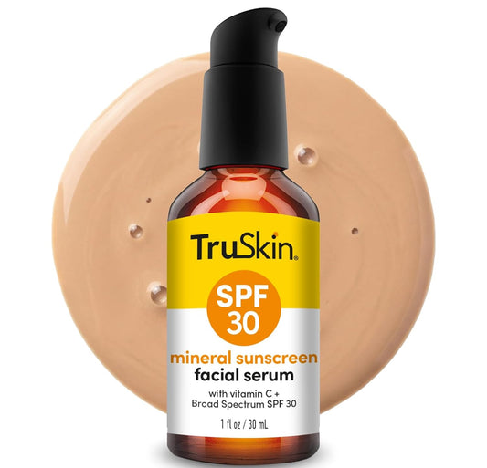 TruSkin SPF 30 Tinted Mineral Sunscreen Face Serum, Zinc Oxide, 1 fl oz | Universal skin tint with Vitamin C, Hyaluronic Acid, Ceramides and Niacinamide for lightweight daily mineral UV protection