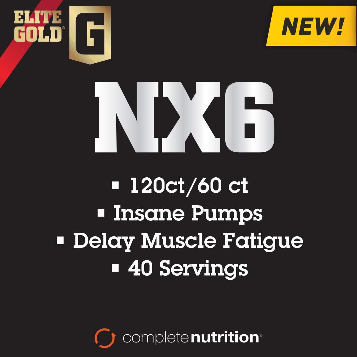 Elite Gold NX6 Nitric Oxide Rush, Pre Workout, Keto, Amino Energy, Beta Alanine, Optimum Nutrient Health, 120 Count Capsules