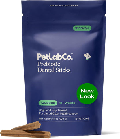PetLab Co. Dental Sticks – Dog Dental Chews -Target Plaque & Tartar Build-Up at The Source - Designed to Maintain Your Dog’s Oral Health, Keep Breath Fresh and Provide Digestive Help (24 Sticks) | Ridged texture with chicory root prebiotic and peppermint