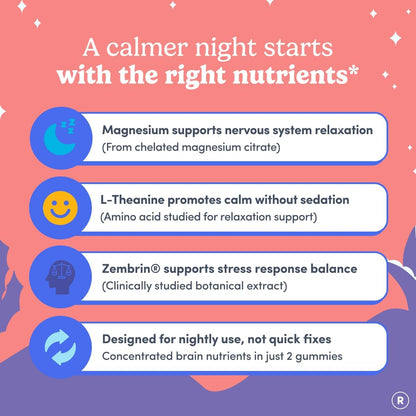 FIRST DAY Magnesium Gummies for Women, L-Theanine, Melatonin-Free, 60ct | Vegan strawberry Magnesium for Women, citrate, L-theanine and Zembrin; melatonin-free nighttime relaxation support.