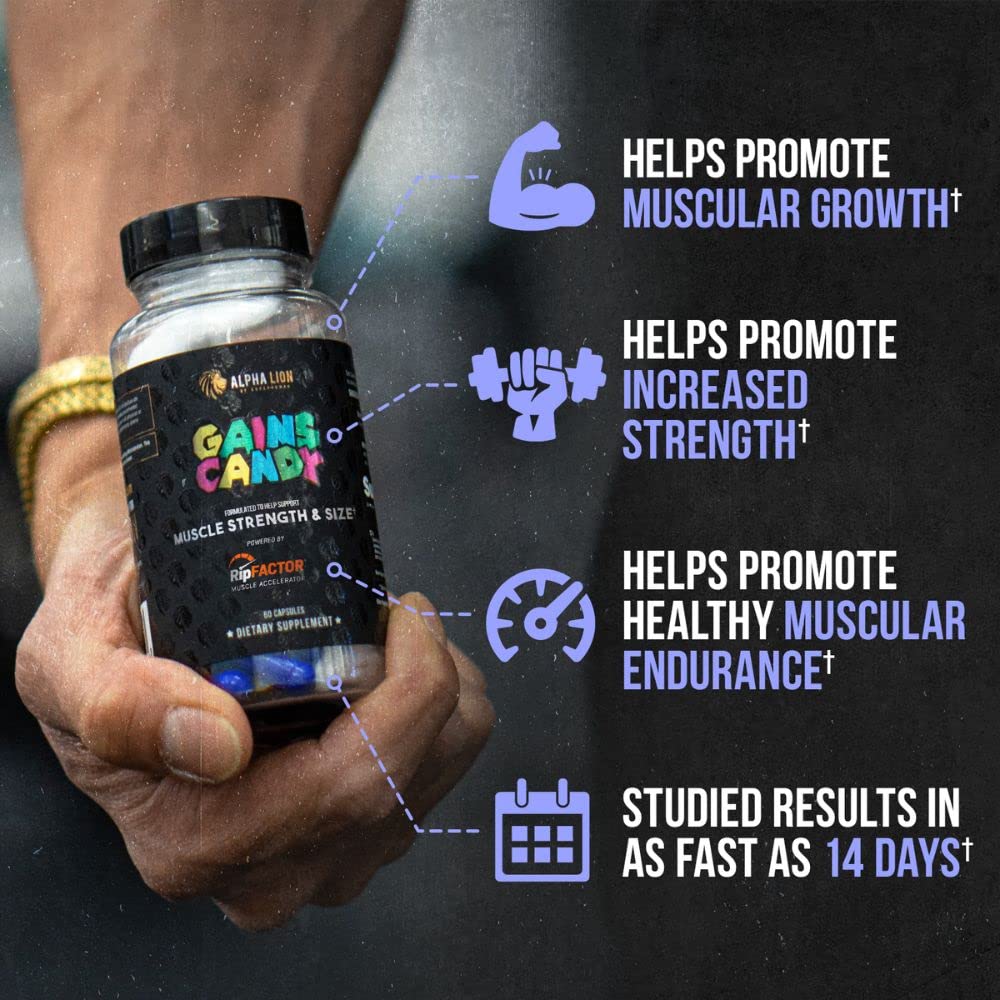 ALPHA LION Gains Candy, Supplement Pills that Support Weight Loss, Appetite Suppressant, Keto-Diet Friendly, Decrease Body Fat, Upgrade Energy & Workout Performance, 60 Capsules (MitoBurn®)
