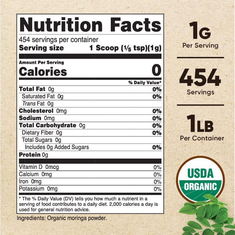 Nutricost Organic Moringa Powder 1LB (16oz) - Gluten Free, Non-GMO, Vegetarian Friendly