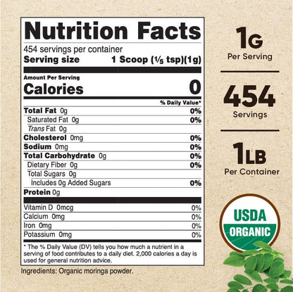 Nutricost Organic Moringa Powder 1LB (16oz) - Gluten Free, Non-GMO, Vegetarian Friendly