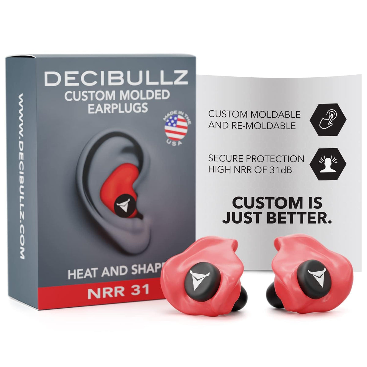 Decibullz - Custom Molded Earplugs, 31dB Highest NRR, Comfortable Hearing Protection 