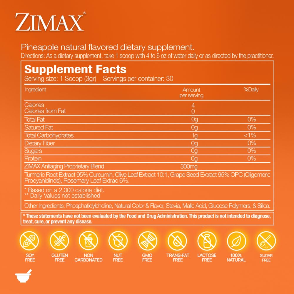 ZIMAX Super ANTIOXIDANT - 100% Natural - High Absorption Curcumin, Rosemary Extract, Grape Seed Extract, Olive Leaf Extract ORAC 3,451,770 (Canister) 90 Grams (1-Pack)