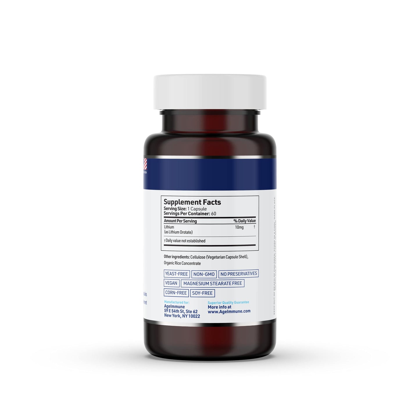 Lithium Orotate 10mg per Capsule - 60 Vegetarian Capsules. Memory and Emotional Wellness Support - Magnesium Stearate Free - 2 Months Supply of Lithium Supplement.