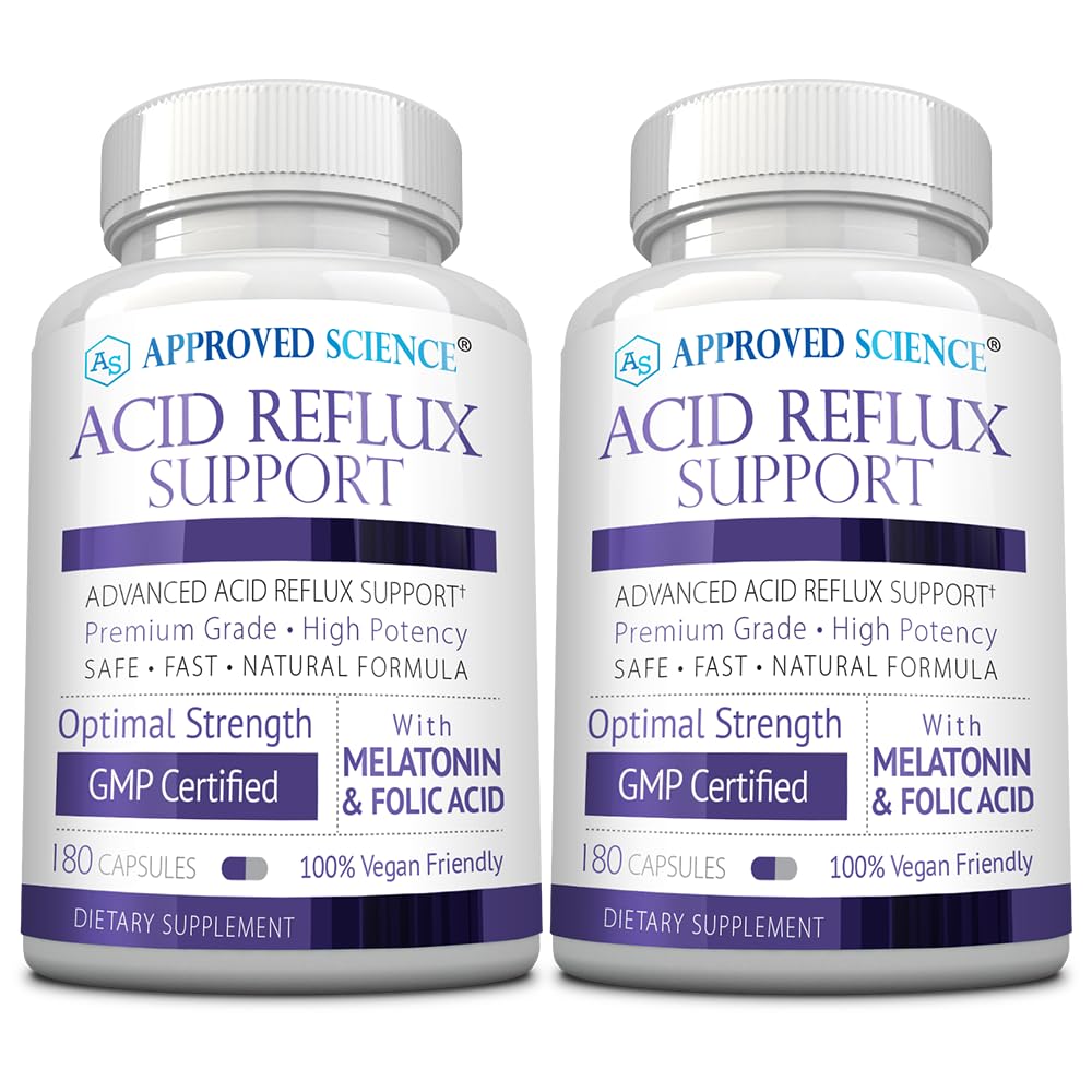 Approved Science® Acid Reflux Support - with Melatonin, Marshmallow Root, L-Taurine -180 Capsules - Vegan