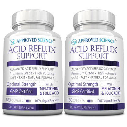 Approved Science® Acid Reflux Support - with Melatonin, Marshmallow Root, L-Taurine -180 Capsules - Vegan