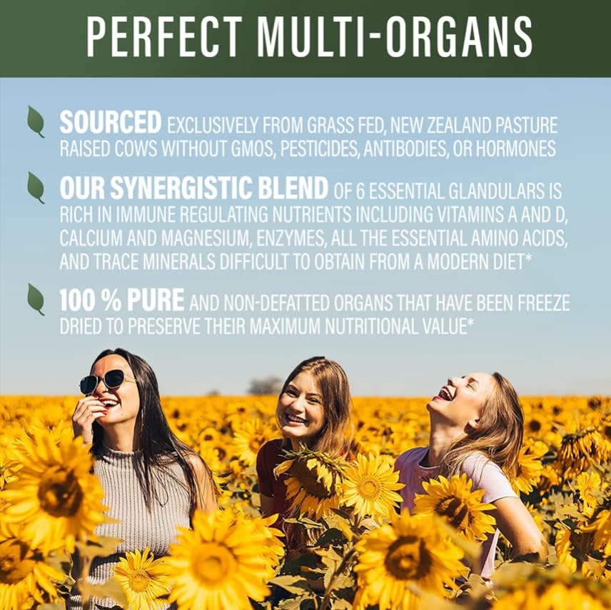 Perfect Supplements - Perfect Multi-Organs – A Blend of 6 Synergistic Glandulars – 100% Freeze Dried & Hormone Free – New Zealand Pasture Raised Whole Food Capsules