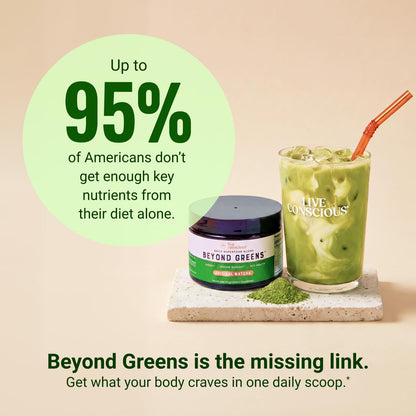 Live Conscious Beyond Greens Superfood Powder - Delicious Debloating Super Greens Powder - Matcha Greens Blend w/Chlorella, Echinacea, Probiotics for Immune Support & Energy