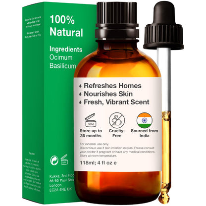 Kukka Basil Essential Oil for Diffusers - Basil Essential Oil for Skin - Basil Oil for Aromatherapy, Skin, Fragrance