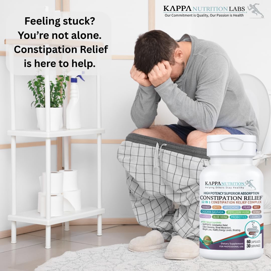 KAPPA NUTRITION Constipation Relief Supplement – Gentle Colon Cleanse for Regularity & Gut Health – Non-Habit Forming Formula with Fiber, Herbs & Probiotics – Non-GMO, 60 Capsules