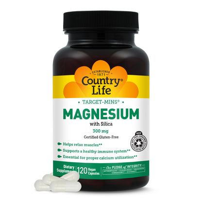 Target-Mins Magnesium with Silica 300 mg 120 Vegetarian Capsules | Vegan, gluten-free blend of 5 magnesium forms. Supports muscle, bone, and immune health
