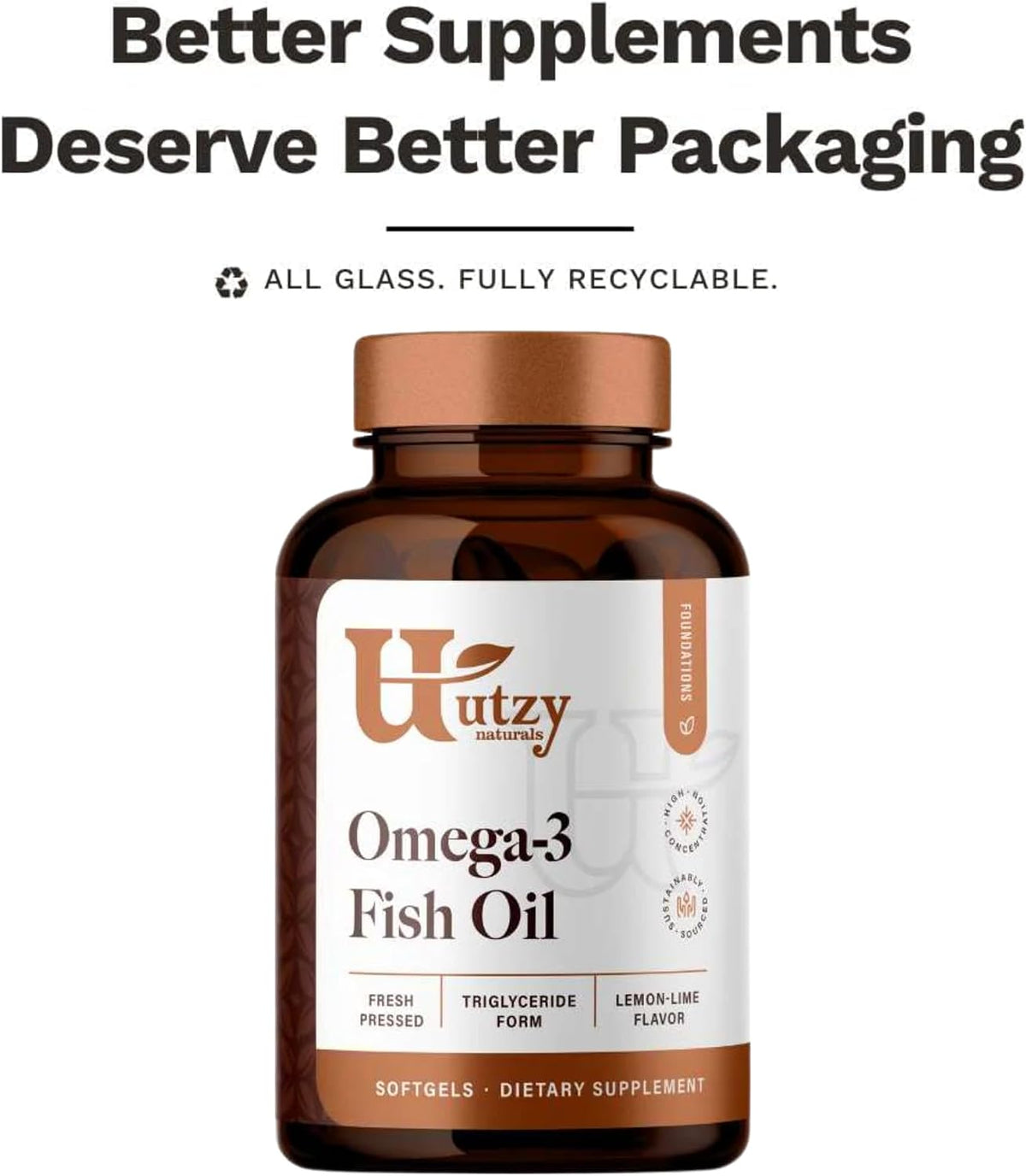 Utzy Naturals Omega-3 Fish Oil | Natural Lemon Flavor | 60 Softgels