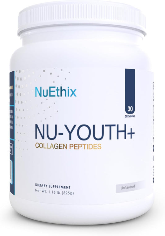 NuEthix Formulations Nu-Youth + Collagen Protein, Collagen Peptides, May Help Support Bones and Joints Dietary Supplement, 30 Servings