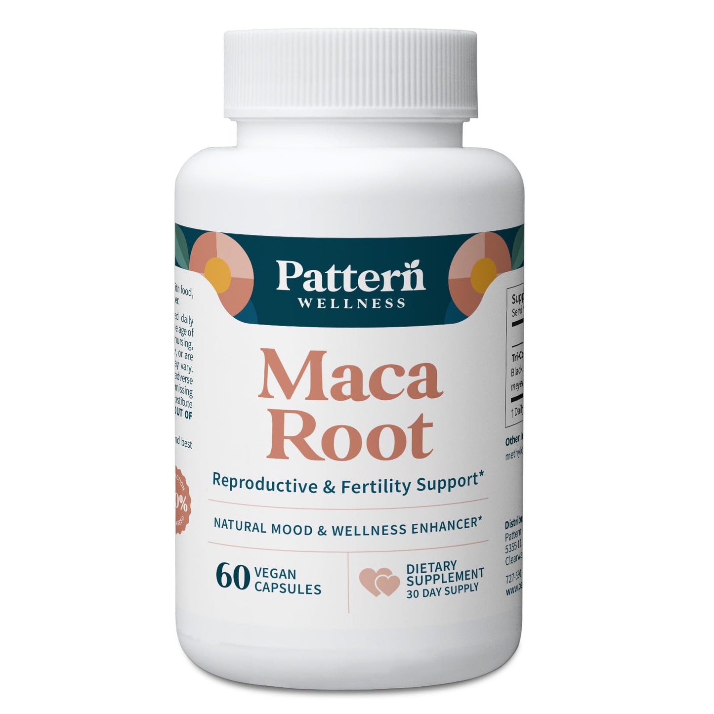 Pattern Wellness Maca Root Extract 20:1-500mg Per Serving – for Men & Women – Tri-Color Black/Red/Yellow Blend – 60 Vegan, Non-GMO Capsules