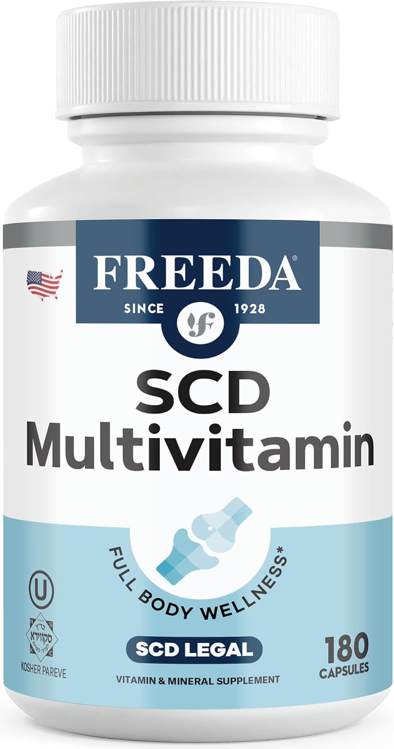FREEDA SCD Multivitamin – Daily Multivitamin Supplement for Men & Women – Vegan, Gluten-Free, SCD Legal – Kosher Certified Adult Vitamins – Specific Carbohydrate Diet Friendly – 180 Capsules | SCD Legal Formula with Essential Vitamins & Minerals for Men a