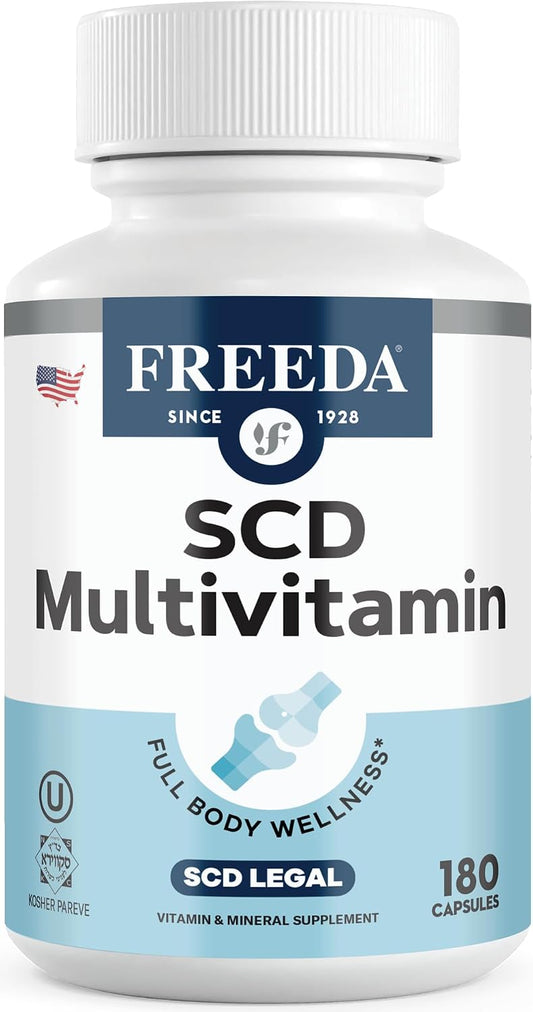 FREEDA SCD Multivitamin – Daily Multivitamin Supplement for Men & Women – Vegan, Gluten-Free, SCD Legal – Kosher Certified Adult Vitamins – Specific Carbohydrate Diet Friendly – 180 Capsules | SCD Legal Formula with Essential Vitamins & Minerals for Men a