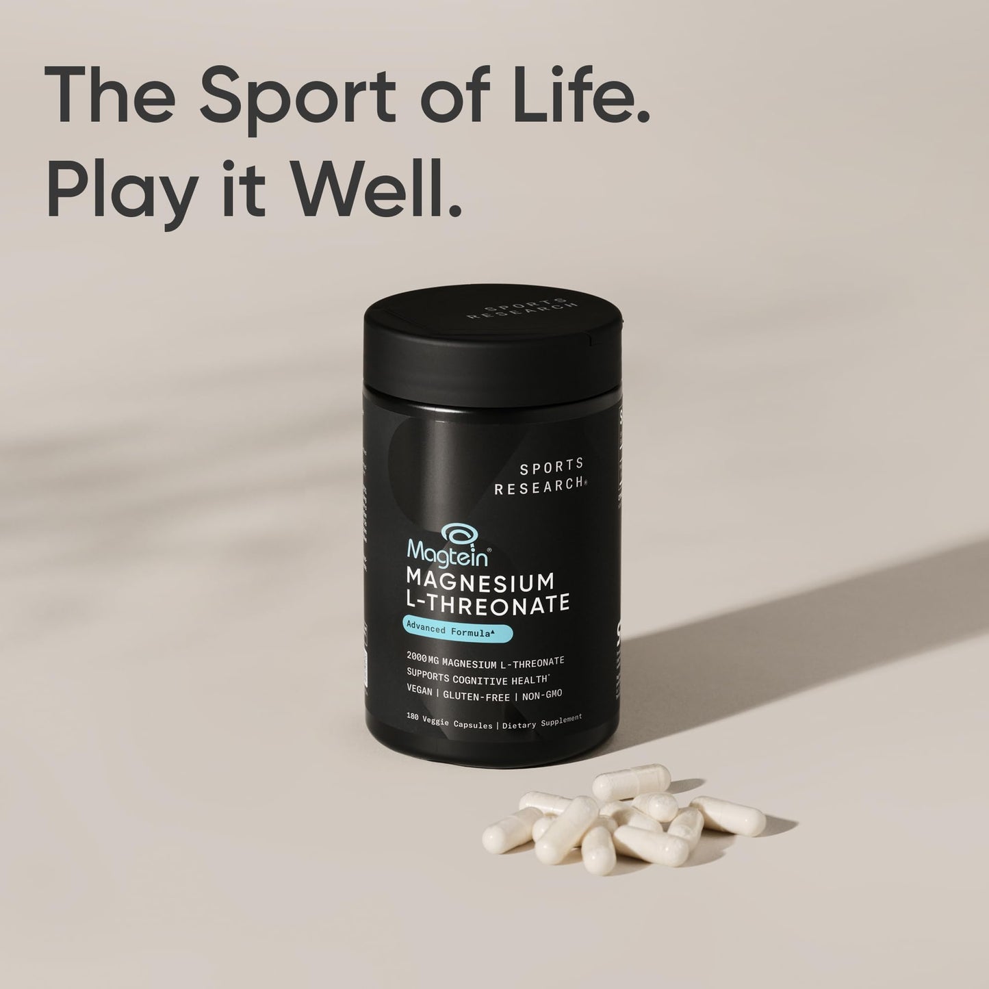 Sports Research® Magnesium L-Threonate Capsules 2000mg - High-Absorption Magtein® for Enhanced Brain Health, Memory, Focus & Restful Sleep Support - Vegan · Non-GMO · Gluten Free - 90 Count