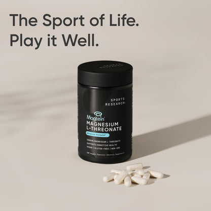 Sports Research® Magnesium L-Threonate Capsules 2000mg - High-Absorption Magtein® for Enhanced Brain Health, Memory, Focus & Restful Sleep Support - Vegan · Non-GMO · Gluten Free - 90 Count
