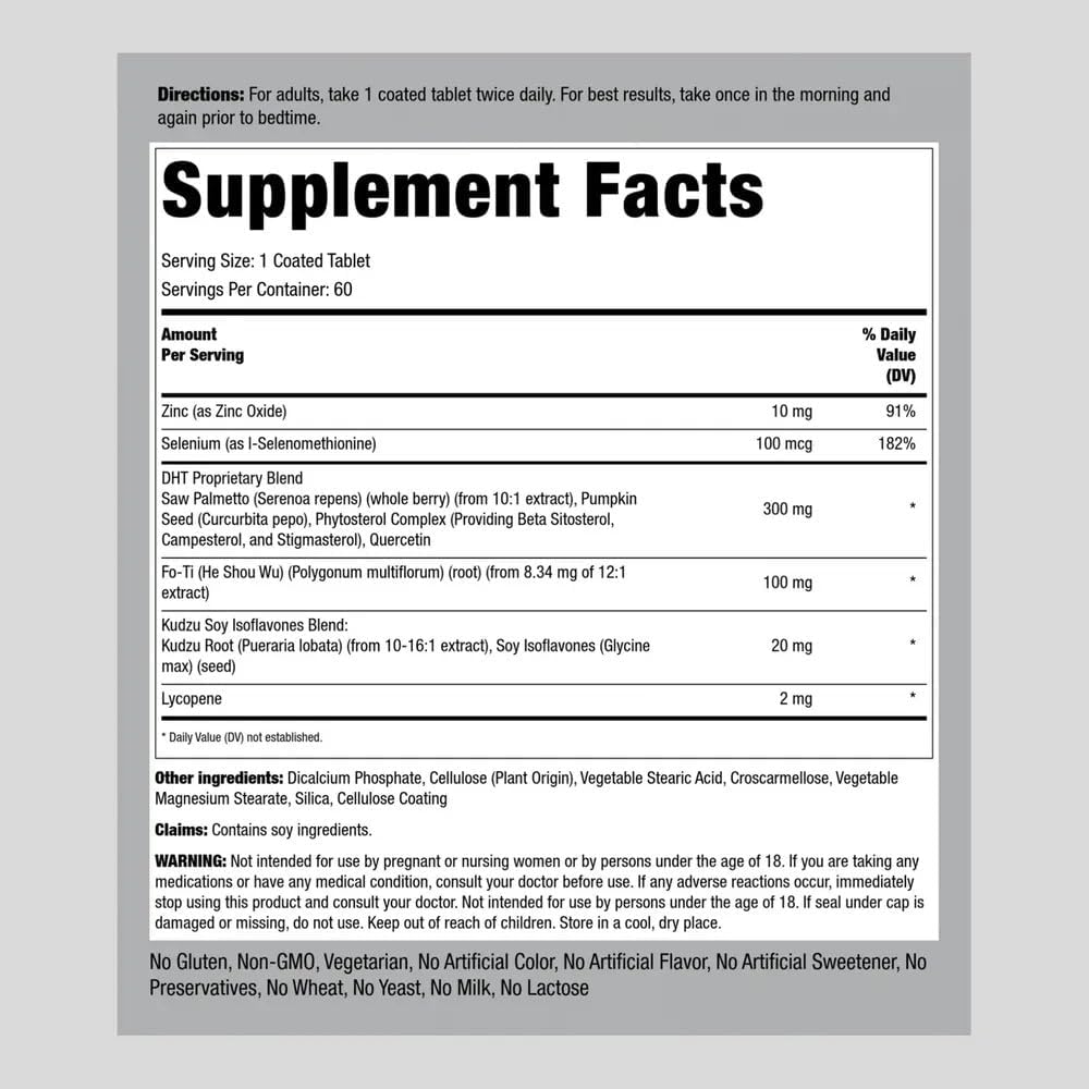 Piping Rock DHT Advanced Hair Formula Supplement | 60 Tablets | with Saw Palmetto, Pumpkin Seed and Phytosterol | for Men and Women | Non-GMO, Gluten Free